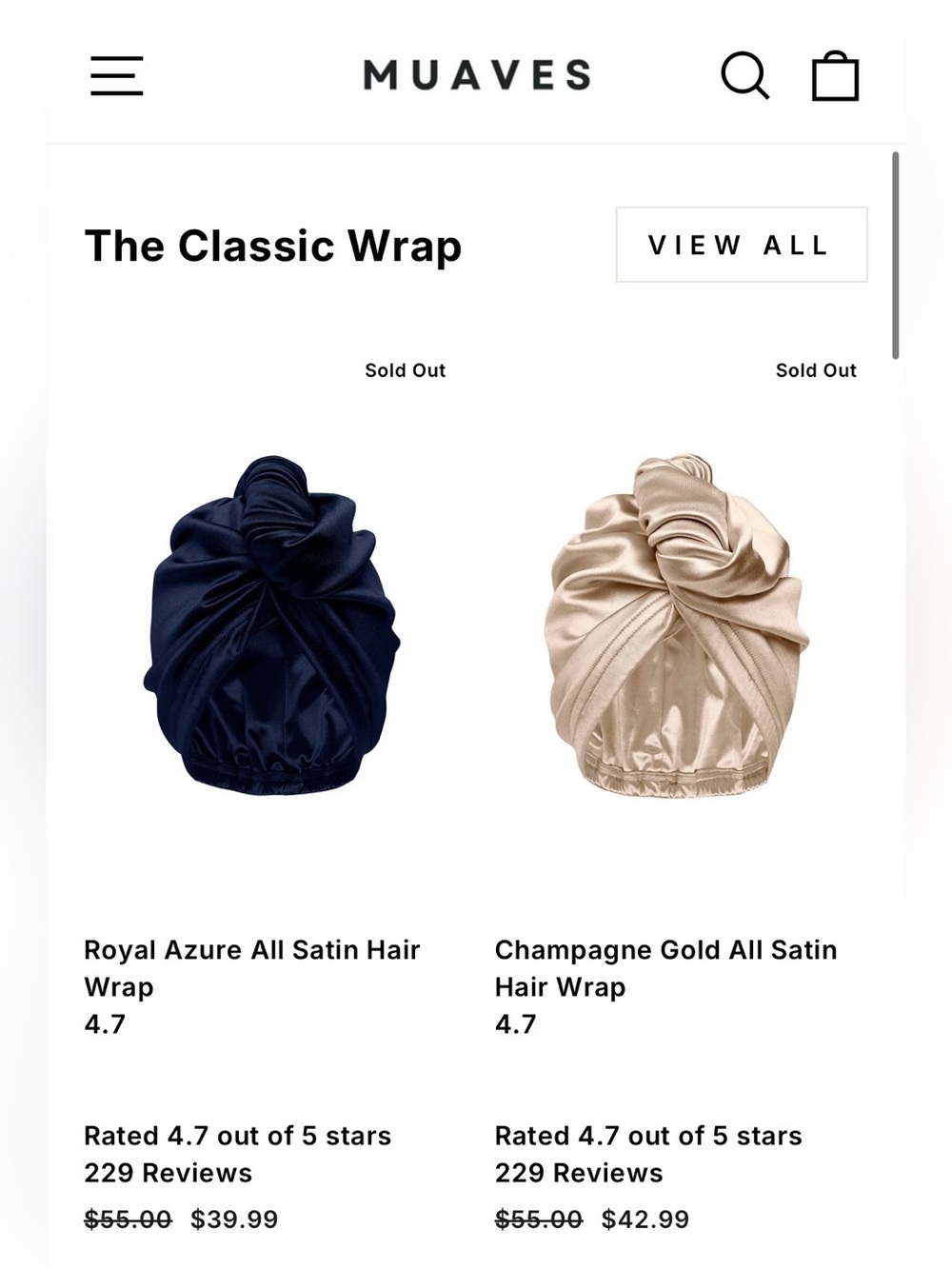 Muaves Classic Satin Hair Wrap in Black